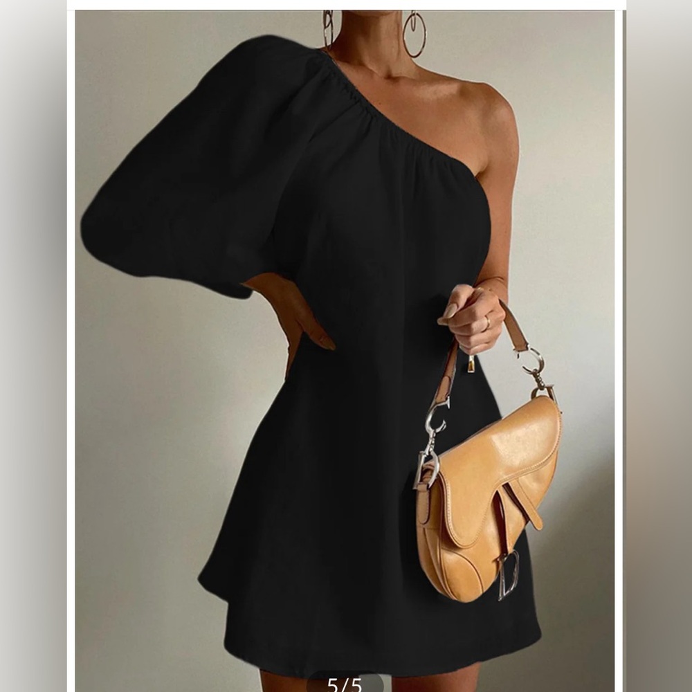 Commense Black Cotton Lined Linen Dress Size Small